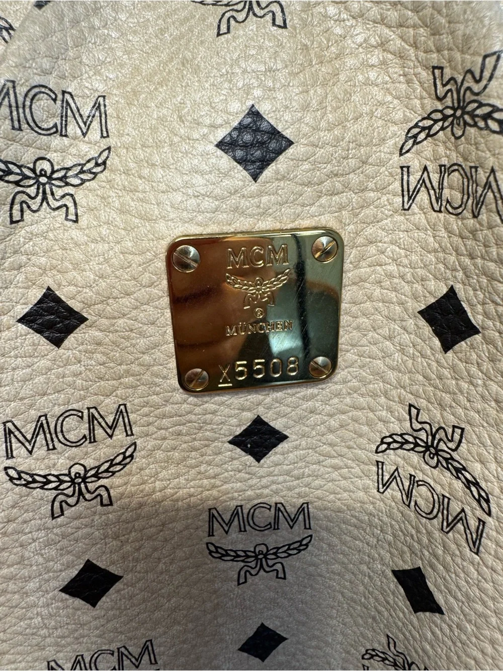 MCM Beige Visetos Monogram Pleated Coated Canvas Tote Bag with COA